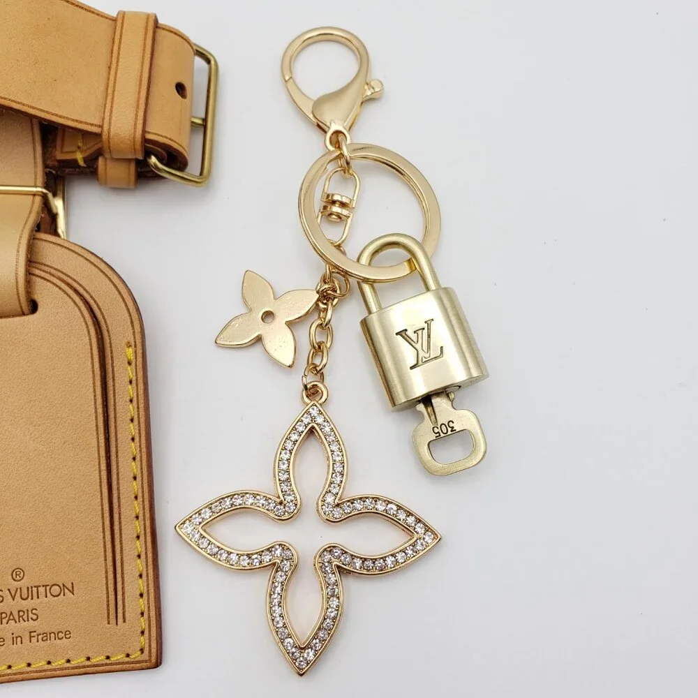 Authentic Louis Vuitton Luggage Nametag and Gold Padlock with Unbranded Keycharm